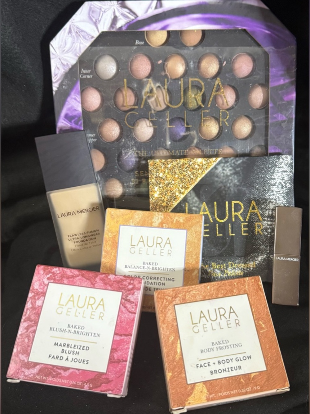 Laura Geller Makeup Set Palette Blush Bronzer + Foundation & Lipstick